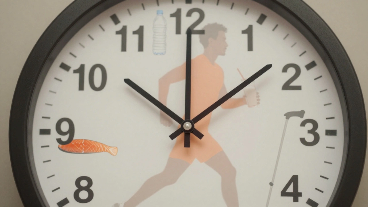 A clock with recovery milestones replacing hours, leading to an active silhouette in the background.