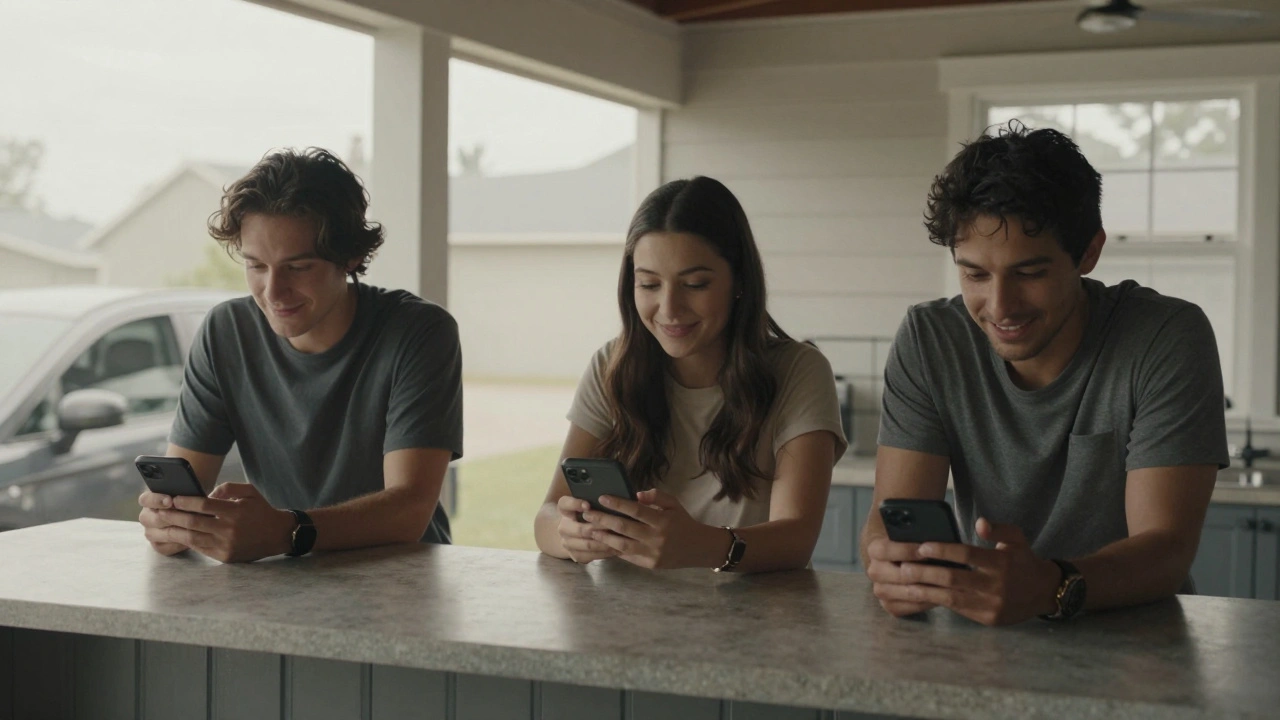 Three individuals in different locations silently send morning recovery check-ins.