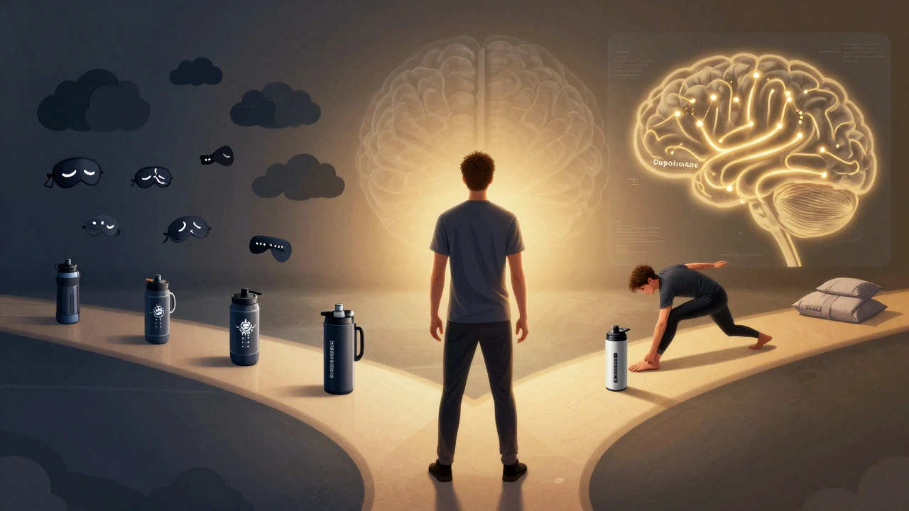 Athlete at a crossroads between compulsive gaming and balanced, data-driven practice routines.