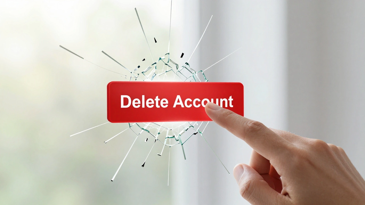 A close-up of a hand pressing a delete button, shattering a screen to reveal bright sunlight