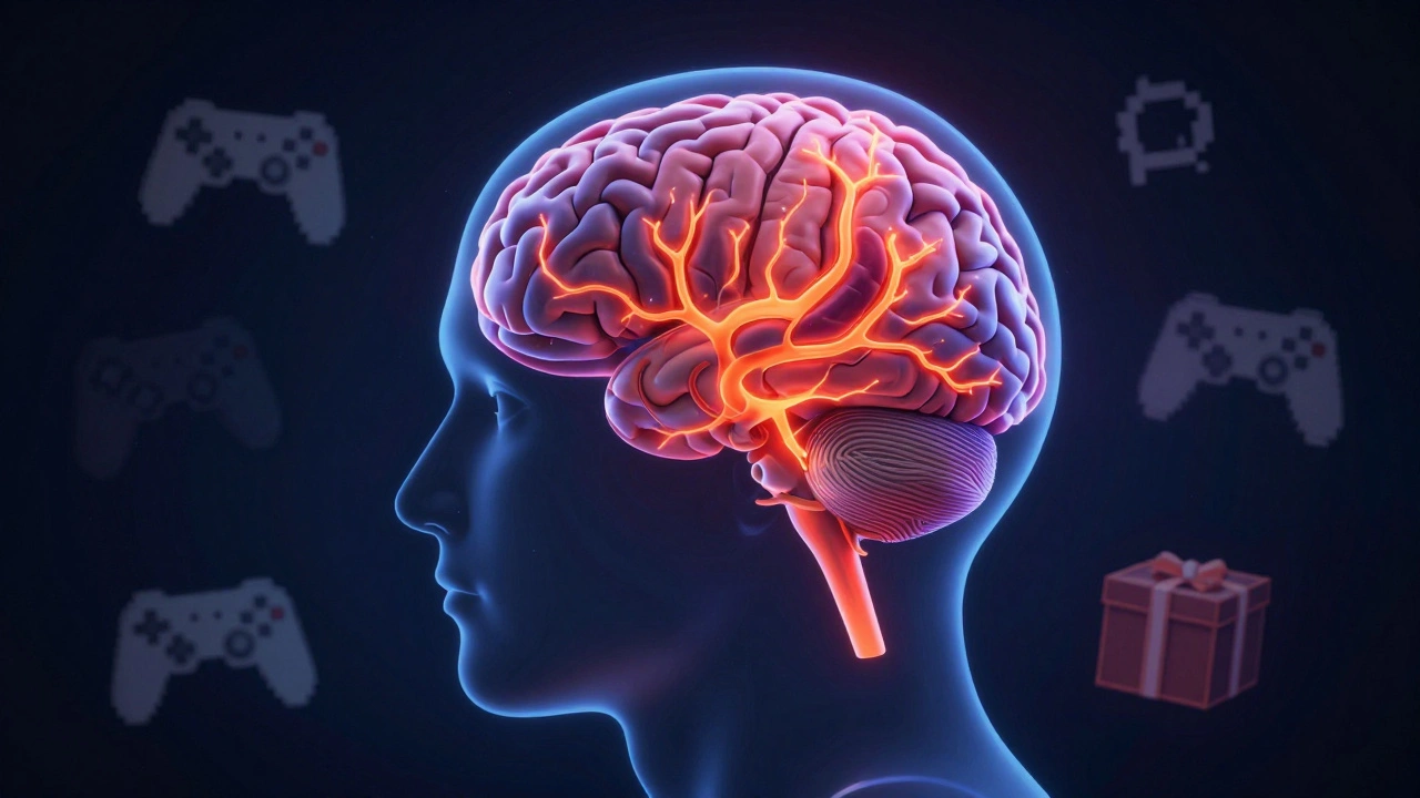 Brain visualization showing active reward centers and weak impulse control