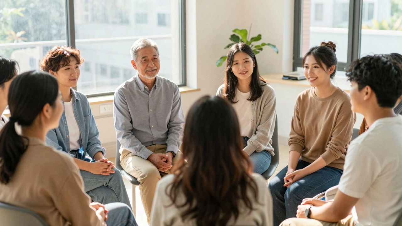 Diverse group connecting in a supportive meeting