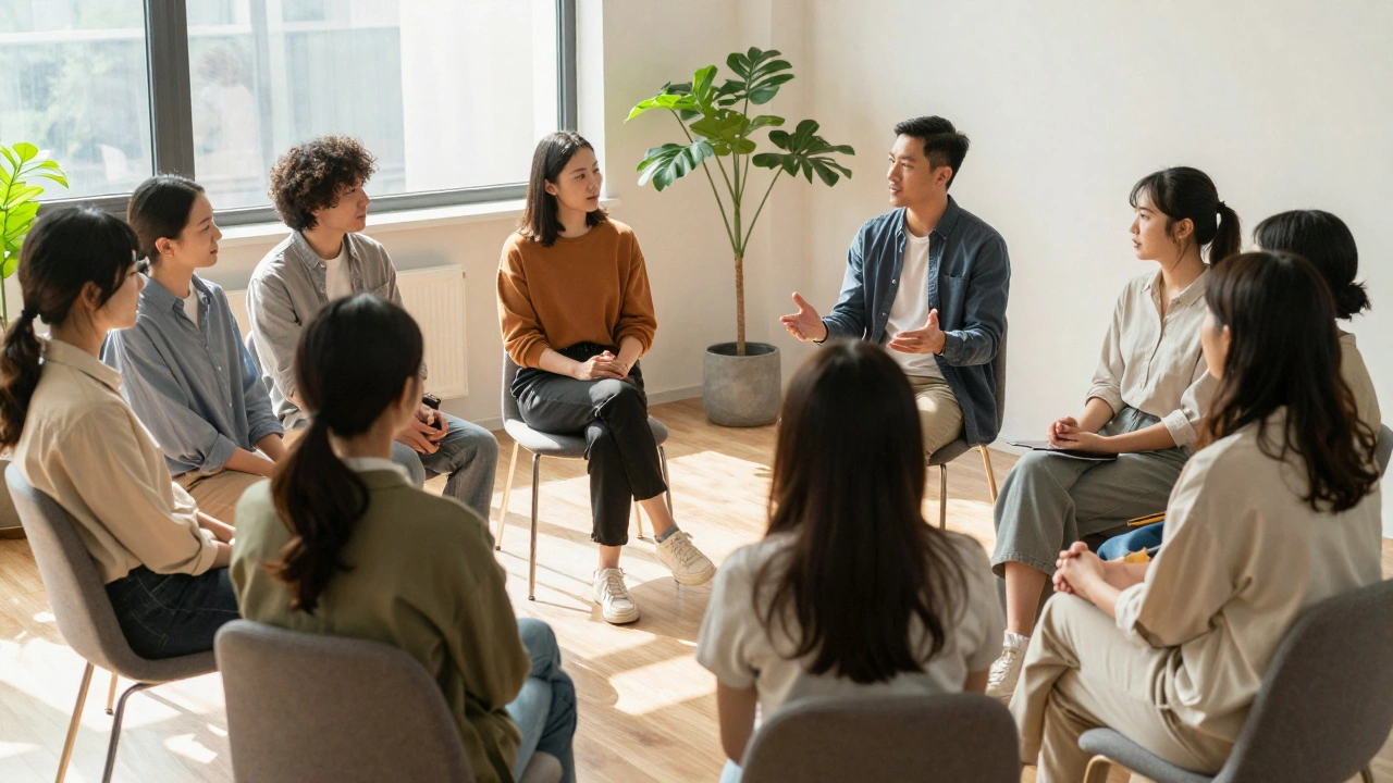 Family and patients participating in supportive group therapy session
