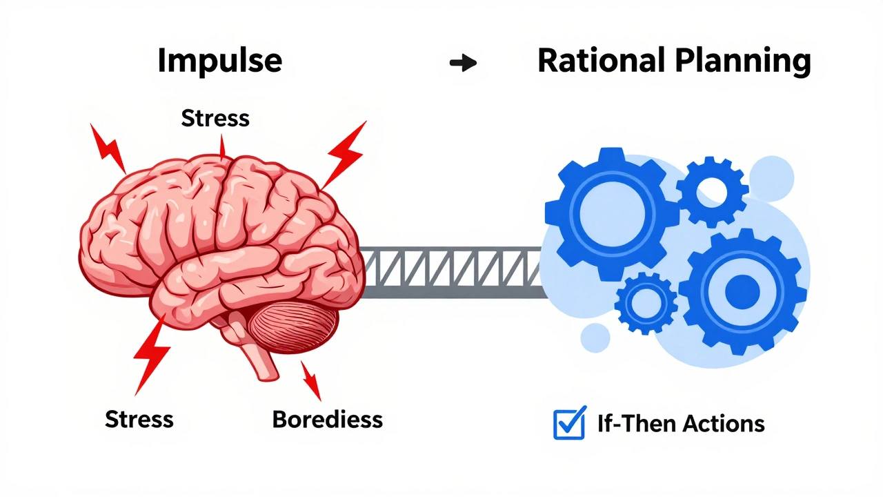 Illustration of brain balancing impulse triggers with rational planning steps