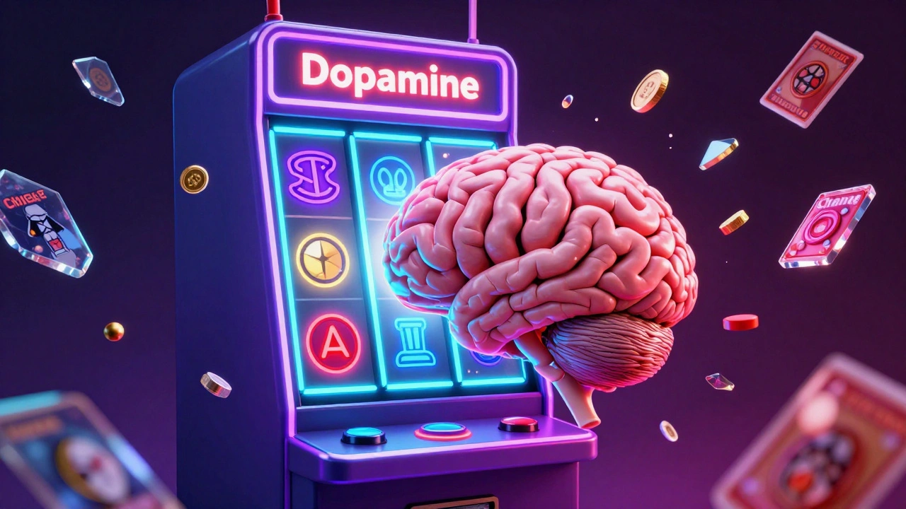 Surreal art of brain trapped in loot box gambling mechanism