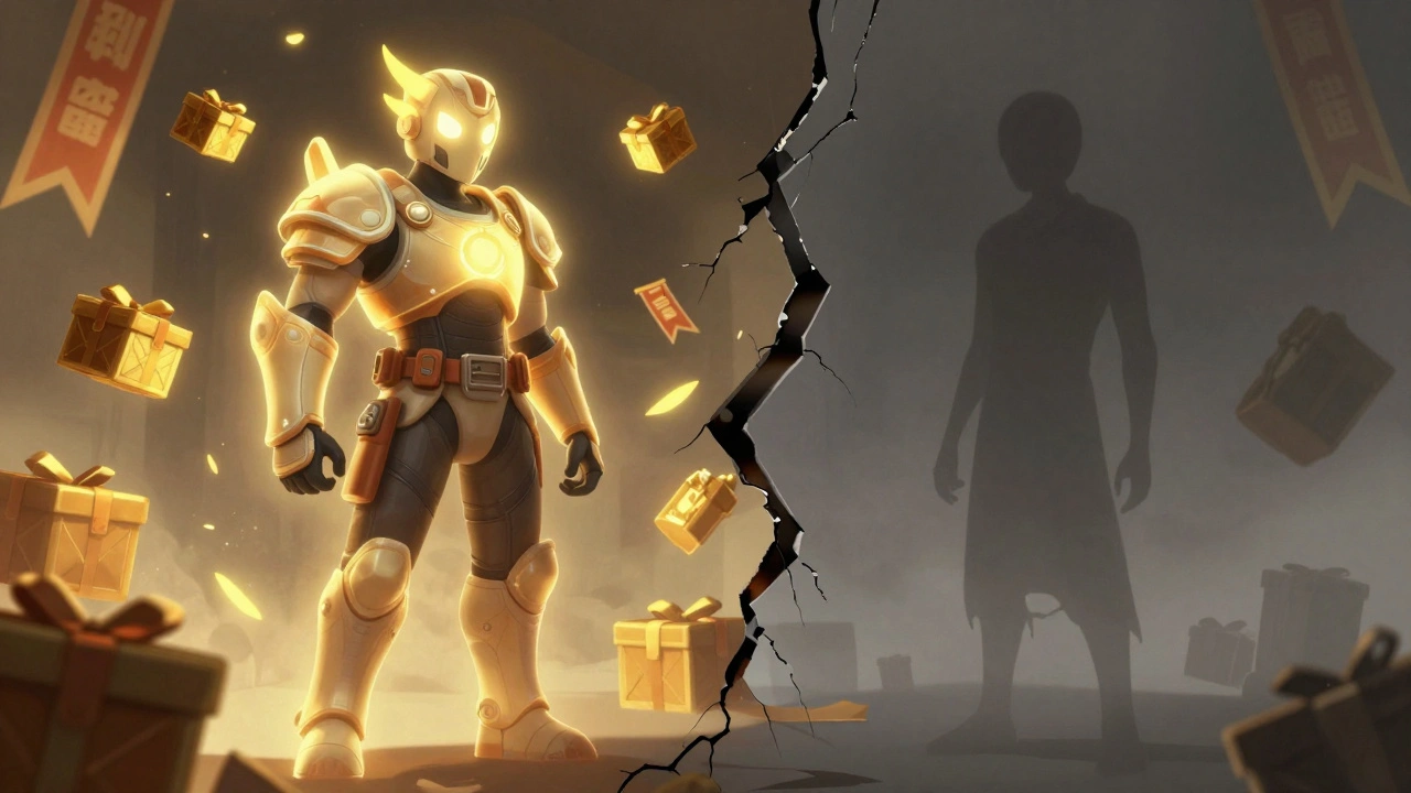 Split image of powerful gamer avatar vs weak human