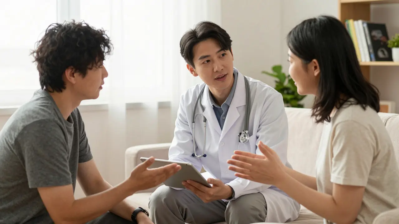 A clinician and patient having an open conversation in a consultation room, emphasizing personalized assessment.