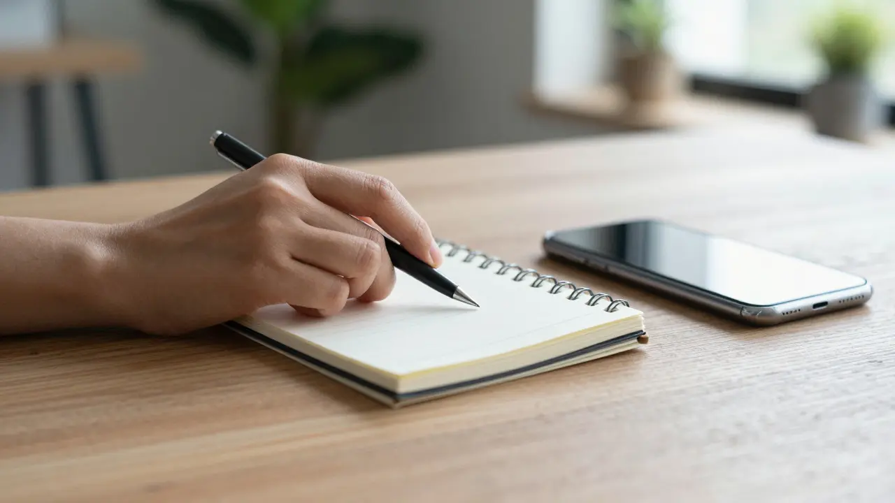 A notebook and phone placed on a table suggesting a plan for change