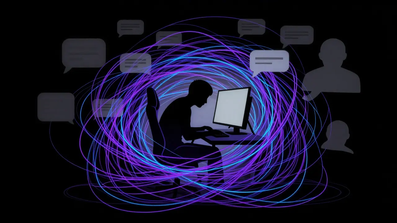 Abstract art of a gamer silhouette surrounded by chaotic neon lines