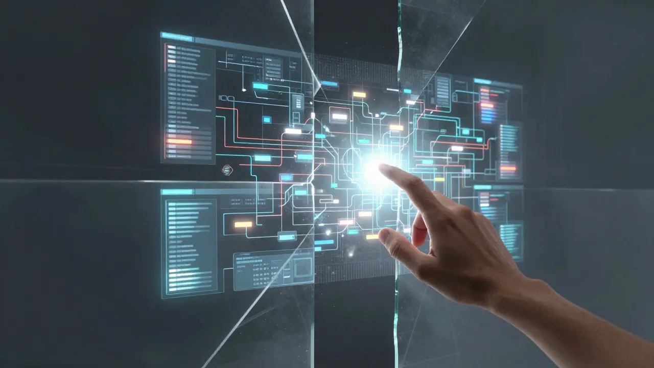 Abstract art showing a hand blocked by invisible digital barriers
