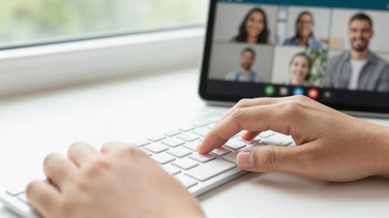 Close-up of hands using an accessible switch device for a tablet