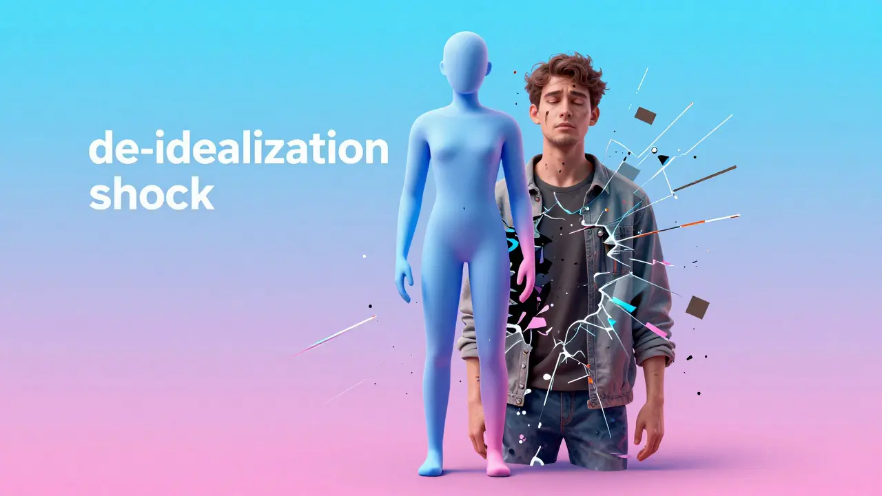 Digital art showing an avatar dissolving into a realistic human figure