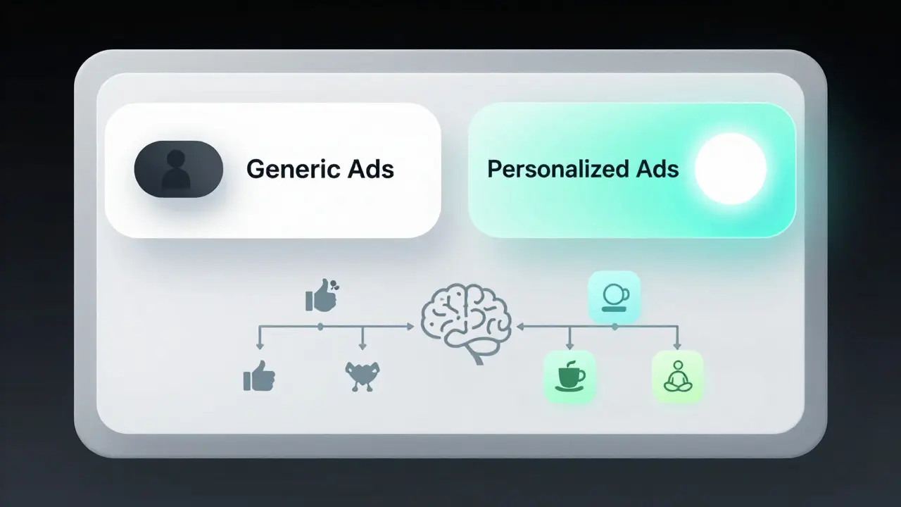 Futuristic UI design showing a clear toggle switch for choosing between personalized and generic ads