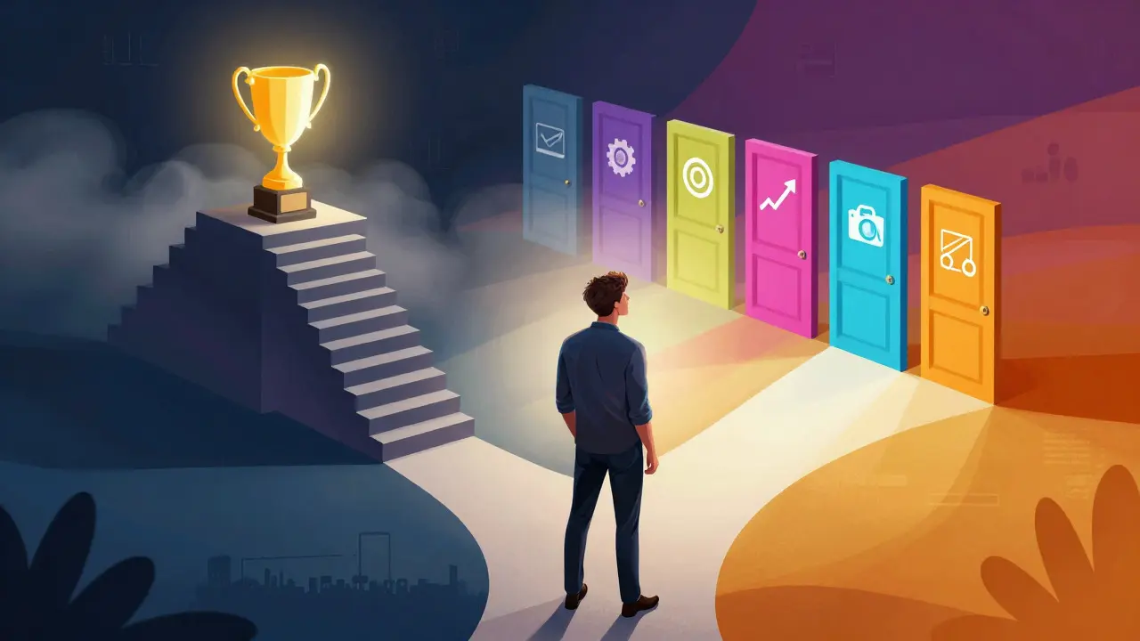 Illustration of a teen choosing between pro gaming and industry careers
