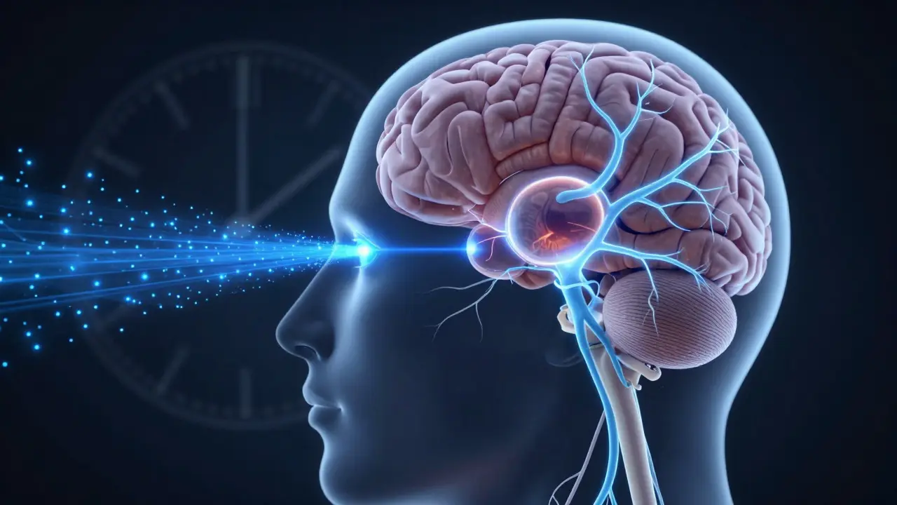 Illustration of blue light suppressing melatonin in the brain