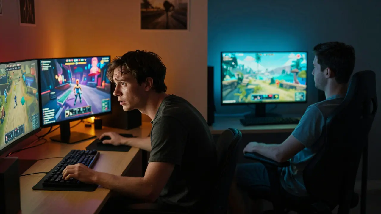 Side-by-side comparison of anxious multiplayer gaming and avoidant solo play