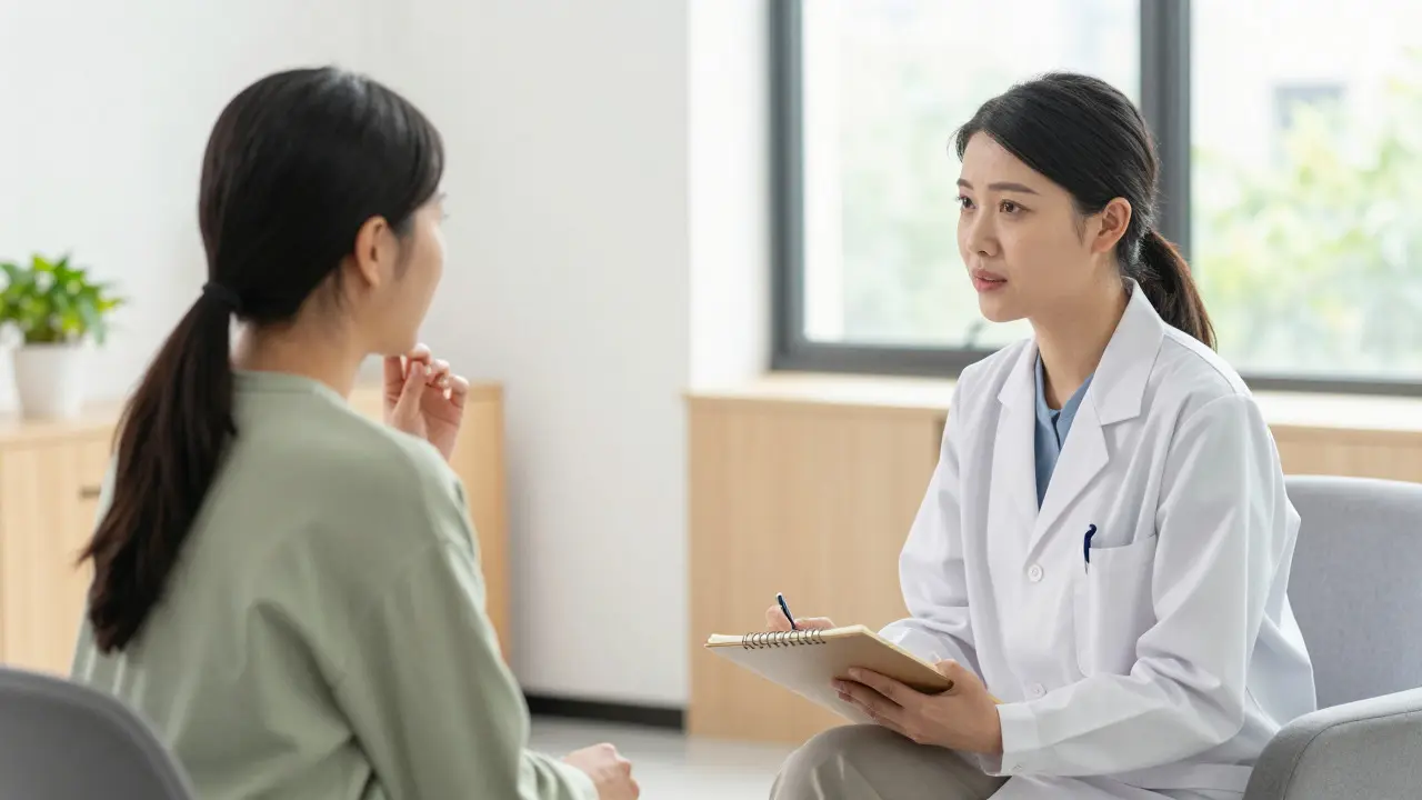Therapist and patient discussing strategies in a bright office