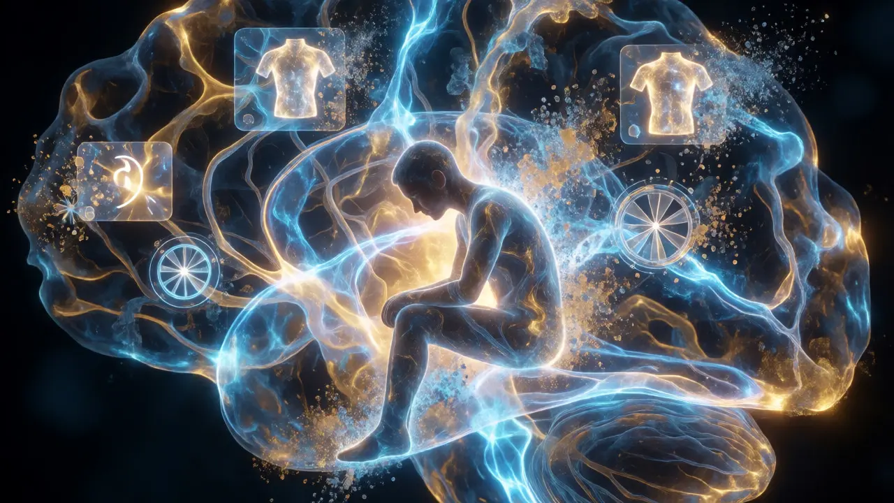 Abstract visualization of glowing neural pathways and digital game icons in a brain.