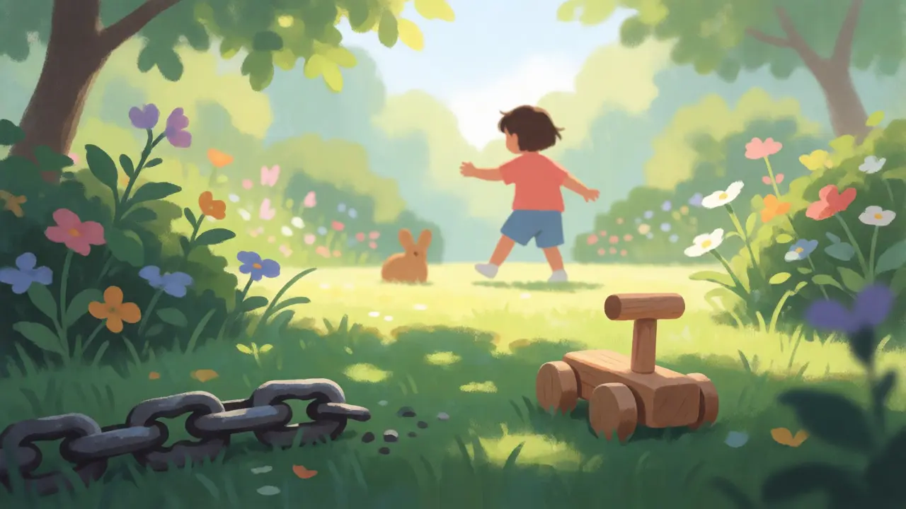 Child playing peacefully in garden symbolizing mindful gaming
