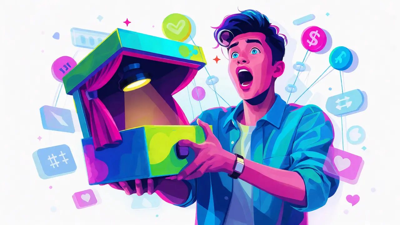 Influencer unboxing sponsored toy with hidden strings