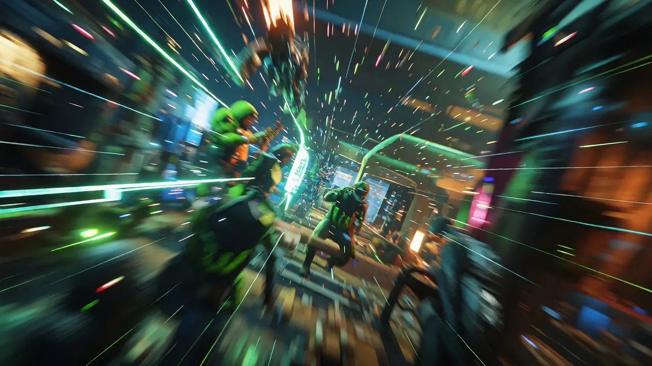 First-person view of intense video game action