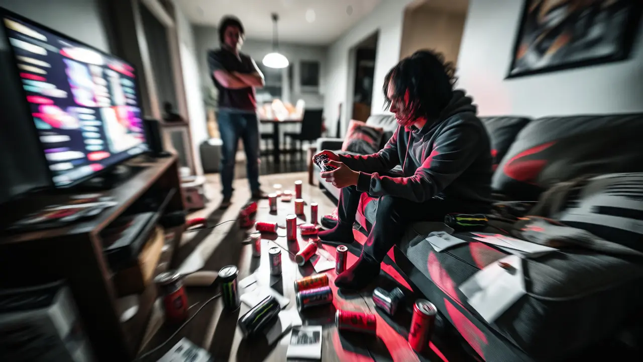 Person gaming on a messy couch while a partner watches with frustration.