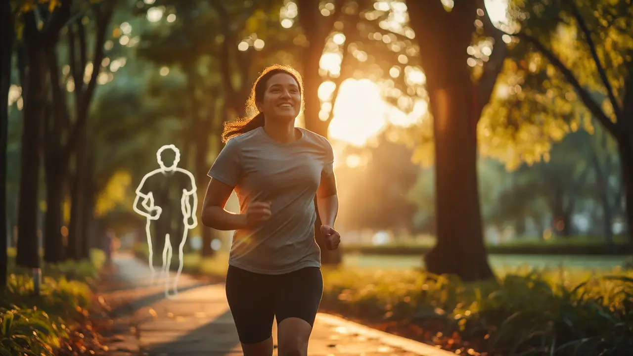 Runner jogging outdoors leaving gaming behind