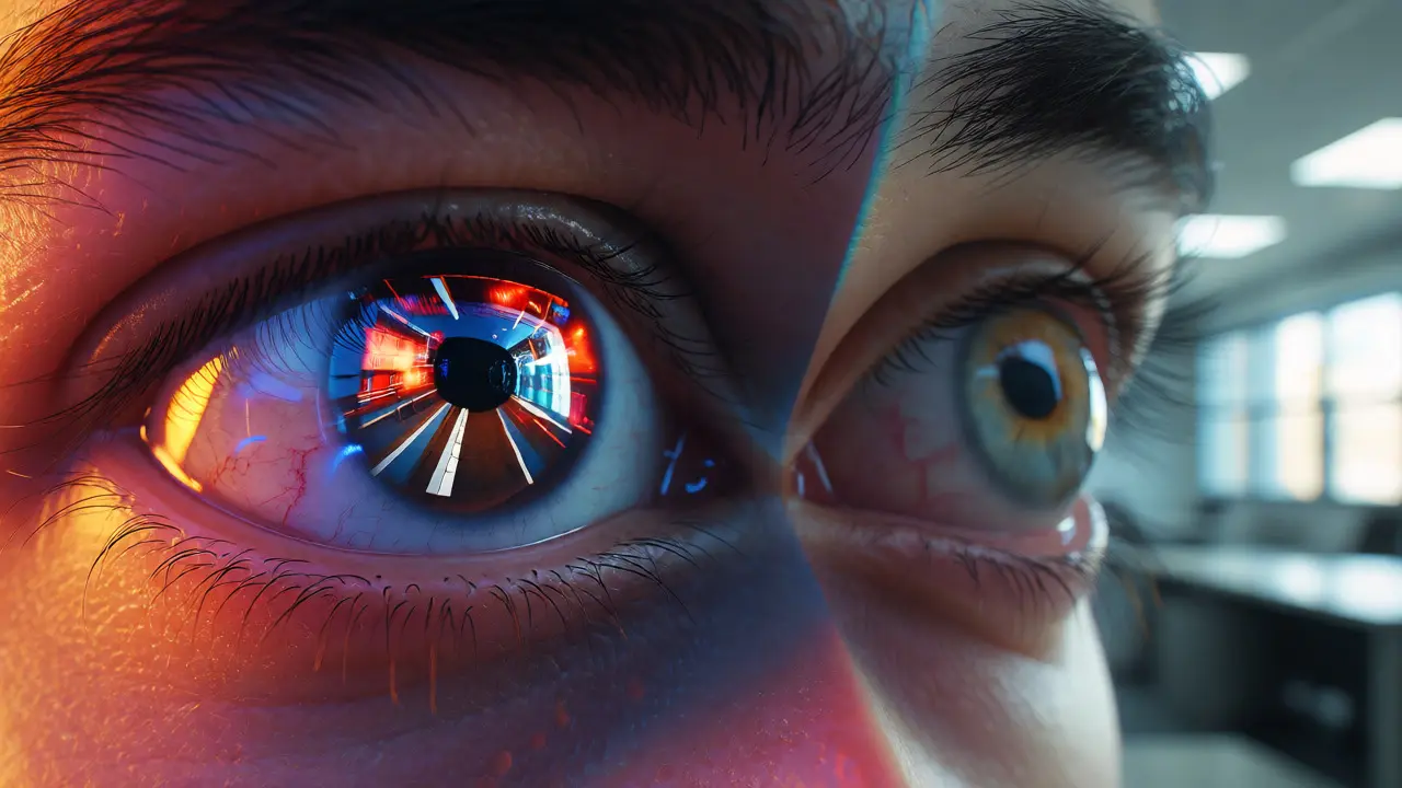 Split vision showing focus in games versus distraction in reality