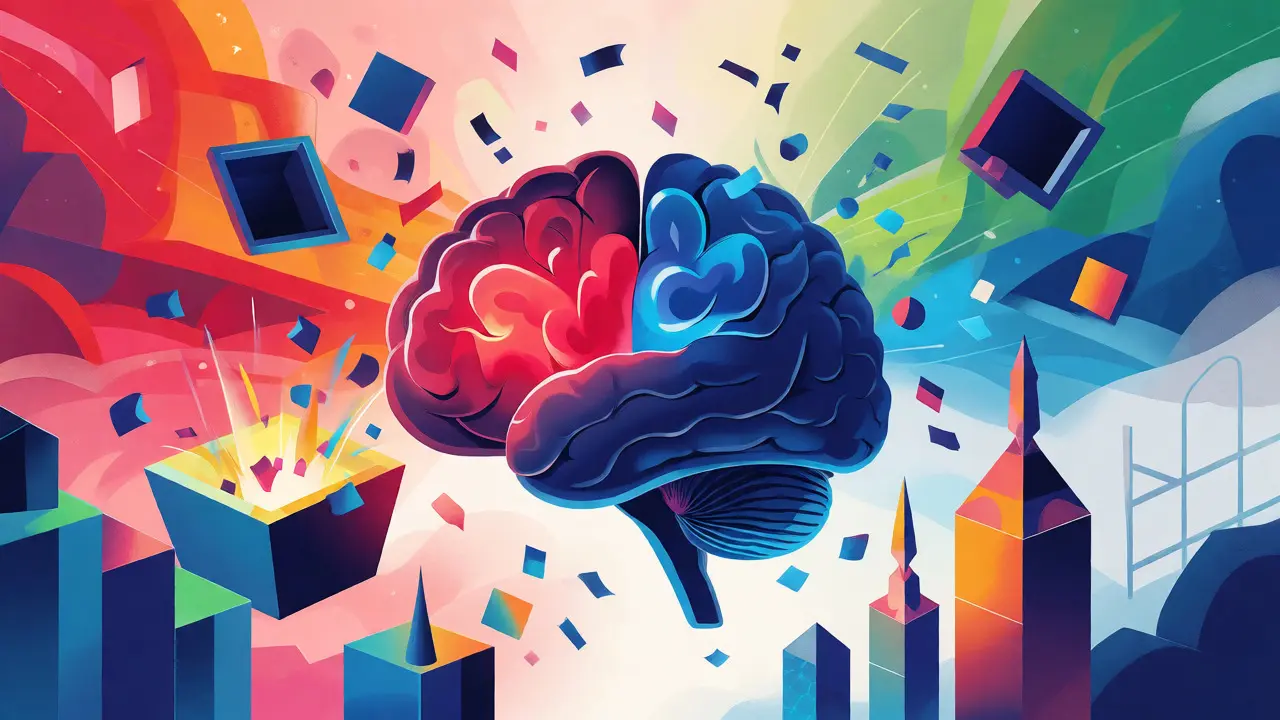Stylized brain diagram contrasting reward centers and habit formation during gameplay