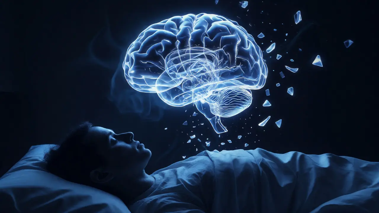 Visual metaphor of memories fading during disrupted sleep
